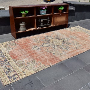 Turkish rug, Vintage rug, Handmade rug, Boho decor, Home decor rug, Floor rug, Runner rug, Oushak rug, Turkey rug 4.2 x 10.3 ft ORT1098