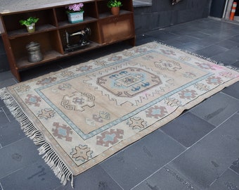 Turkish area rug, Anatolian rug, Vintage rug, Boho decor, Area rug, Oushak rug, Tribal rug, Carpet, Wool rug, Aztec rug 5.2 x 7.8 ft ORT1535