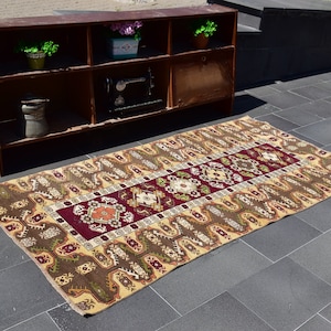 Turkish rug, Vintage rug, Handmade rug, Boho decor, Area rug, Oushak rug, Tribal rug, Bohemian rug, Wool rug, Aztec rug 3.5 x 7.1 ft ORT1107