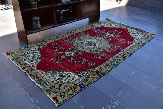 Turkish rug, Vintage rug, Handmade rug, Boho decor, Large rug, Floor rug, Organic wool rug, Oushak rug, Turkey rug 4.2 x 8.1 ft ORT0307
