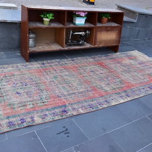 Turkish rug, Vintage rug, Handmade rug, Boho decor, Home decor rug, Floor rug, Runner rug, Oushak rug, Turkey rug 4.2 x 10.5 ft ORT0249