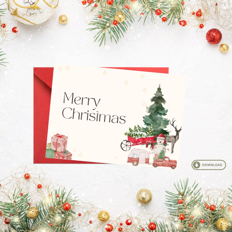 Printable Merry Christmas Card Digital Greeting Card Etsy
