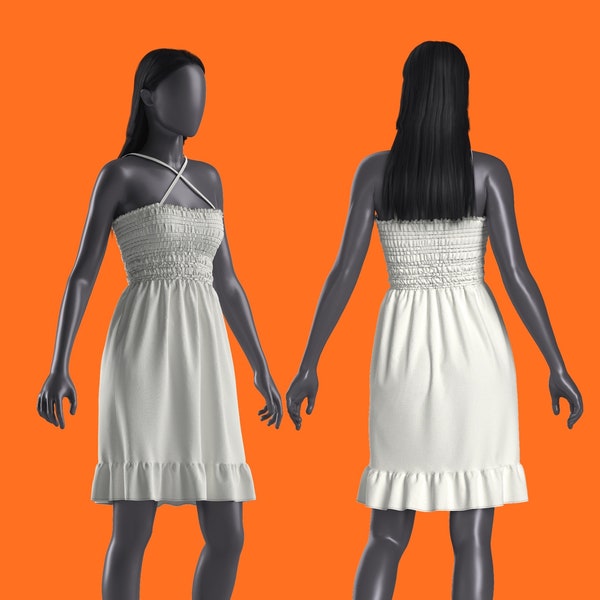 3D Digitales Damen Kleidungsstück (Shirred Bandeau Kleid) - ZPAC Datei - Clo 3D / Marvellous Designer