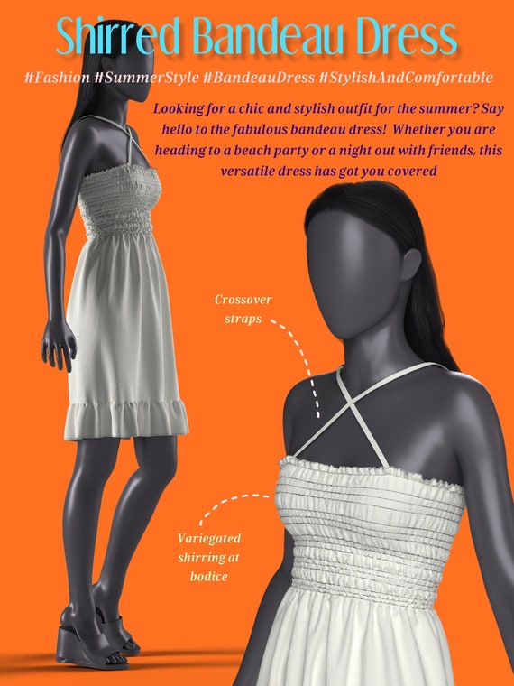 3D Digital Women's Garment (shirred Bandeau Dress) - ZPAC File - Clo 3D /  Marvelous Designer - Etsy