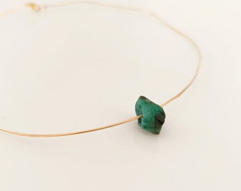 Natural raw emerald and laminated gold choker necklace