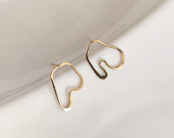 Irregular and asymmetrical 14k laminated gold stud earrings