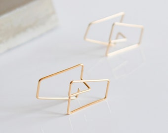 Boucles d'oreilles originales cubiques géométriques et architecturales en gold filled 14k