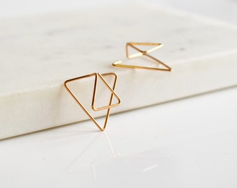 3D geometric triangle earrings in 14k gold filled