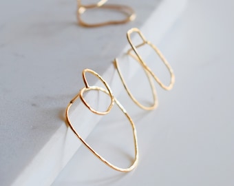 Asymmetrical hammered earrings in 14k gold filled individually