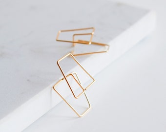 Geometric and architectural cubic earrings in 14k gold filled