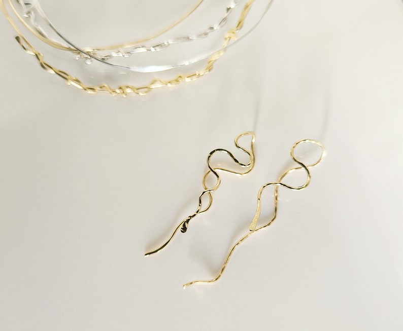 14k laminated gold snake earrings gold filled image 3