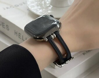 Apple Watch de cuero premium Negro Ultra Muñeca iWatch Series SE 9 8 7 6 5 4 3 2 1 Mujer 38mm 40mm 41mm 42mm 44mm 45mm 49mm
