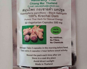 Naturally Thai - Thai Black Ginger / Krachai Dam - Kaempferia parviflora - 500mg Capsules