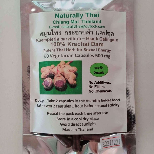 Naturally Thai - Thai Black Ginger / Krachai Dam - Kaempferia parviflora - 500mg Capsules x180