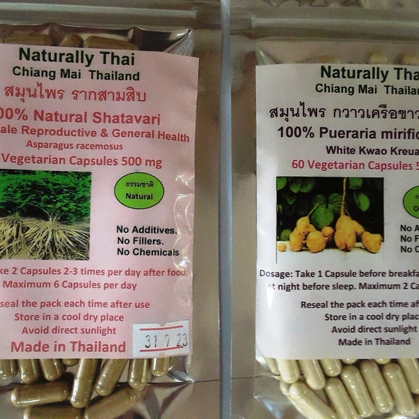 COMBO PACK: Naturally Thai Pueraria mirifica 500mg & Shatavari 500mg Capsules x120 [1 Pack of Each]