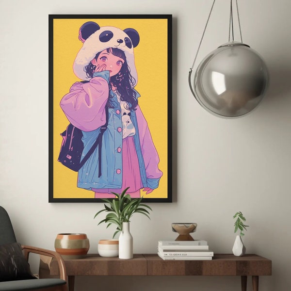 Anime Mädchen, Gift for Manga and Anime lovers, Anime geek, Manga Design, Japanische Wandkunst, Mädchen mit Pandamütze, Tokio Street Style