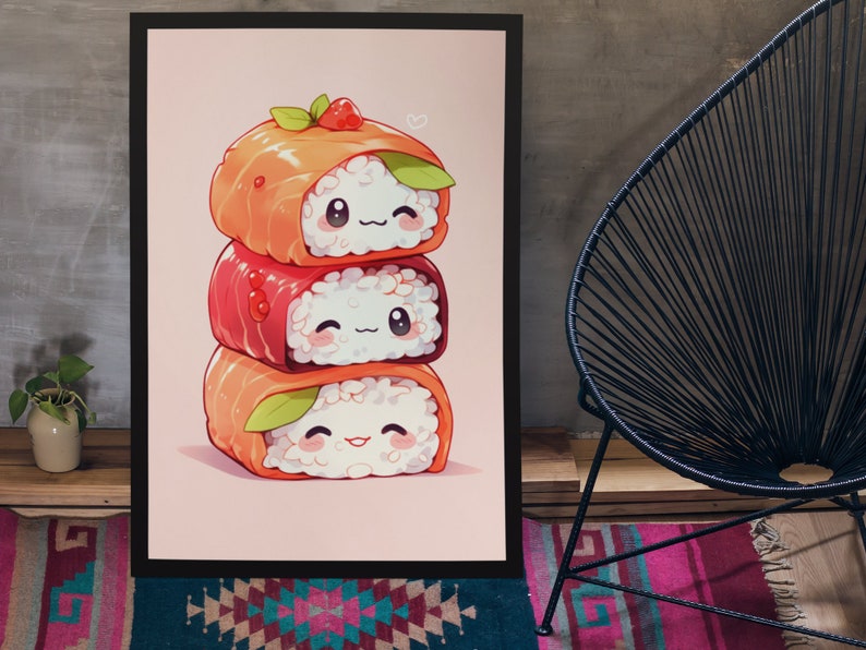 Drei süße Kawaii Sushi Rollen als Poster, süße und niedlich, Geschenk ...