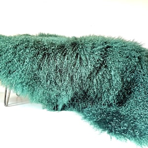 Luxurious Mongolian fur throw / bed duster / chair cover / display / accent piece - premium Tibetan curly sheepskin - Evergreen