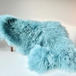 Luxurious Mongolian fur throw / bed duster / chair cover / display / accent piece - premium Tibetan curly sheepskin - Duck Egg (Turquoise)