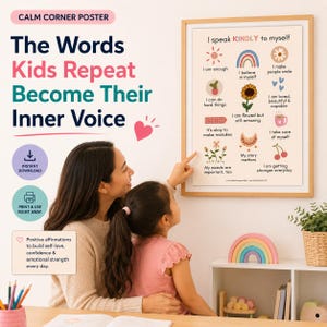 Self Compassion Poster for Kids | Positive Affirmations Printable | Calm Corner Wall Art | Growth Mindset Poster | Therapy Office Decor PDF