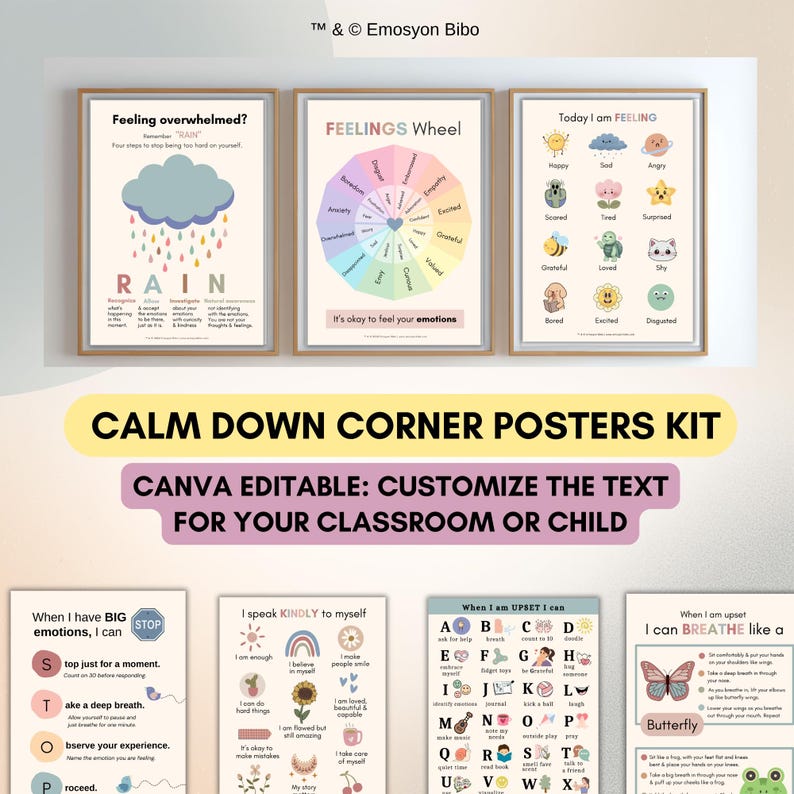 Calm Down Corner Posters for Kids | 14 Editable Canva Templates | SEL ...