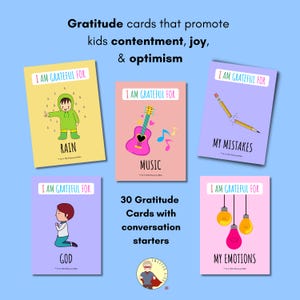 Cartes de gratitude pour enfants imprimables – 30 pages à téléchargement numérique | Invites de remerciement + Conseils aux parents | Posters ou cartes-éclair pour les 3-12 ans