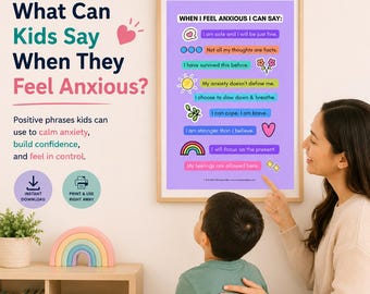 Kids Anxiety Coping Poster Printable | Calm Corner Poster | Positive Self Talk for Children | SEL Classroom Decor | Therapy Office Wall Art