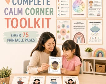 Calm Corner Toolkit for Kids | 75+ SEL Printables | Emotion Cards, Feelings Wheel & Posters | Emotional Regulation Classroom Bundle