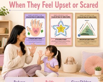 Andningsövningsaffischer för barn, copingfärdigheter, utskrivbar PDF