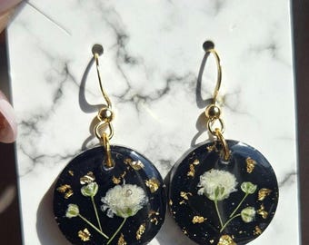 Flower Earring | Baby's Breath Earring | Black and Gold Minimalist| Gift For Daughter|
