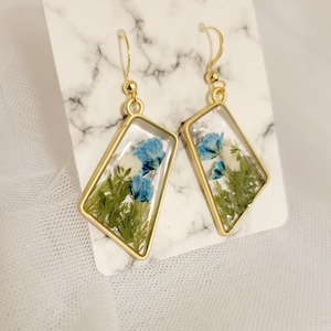 Flower Earrings| Framed Resin Earrings| Glitter and Flowers| Transparent