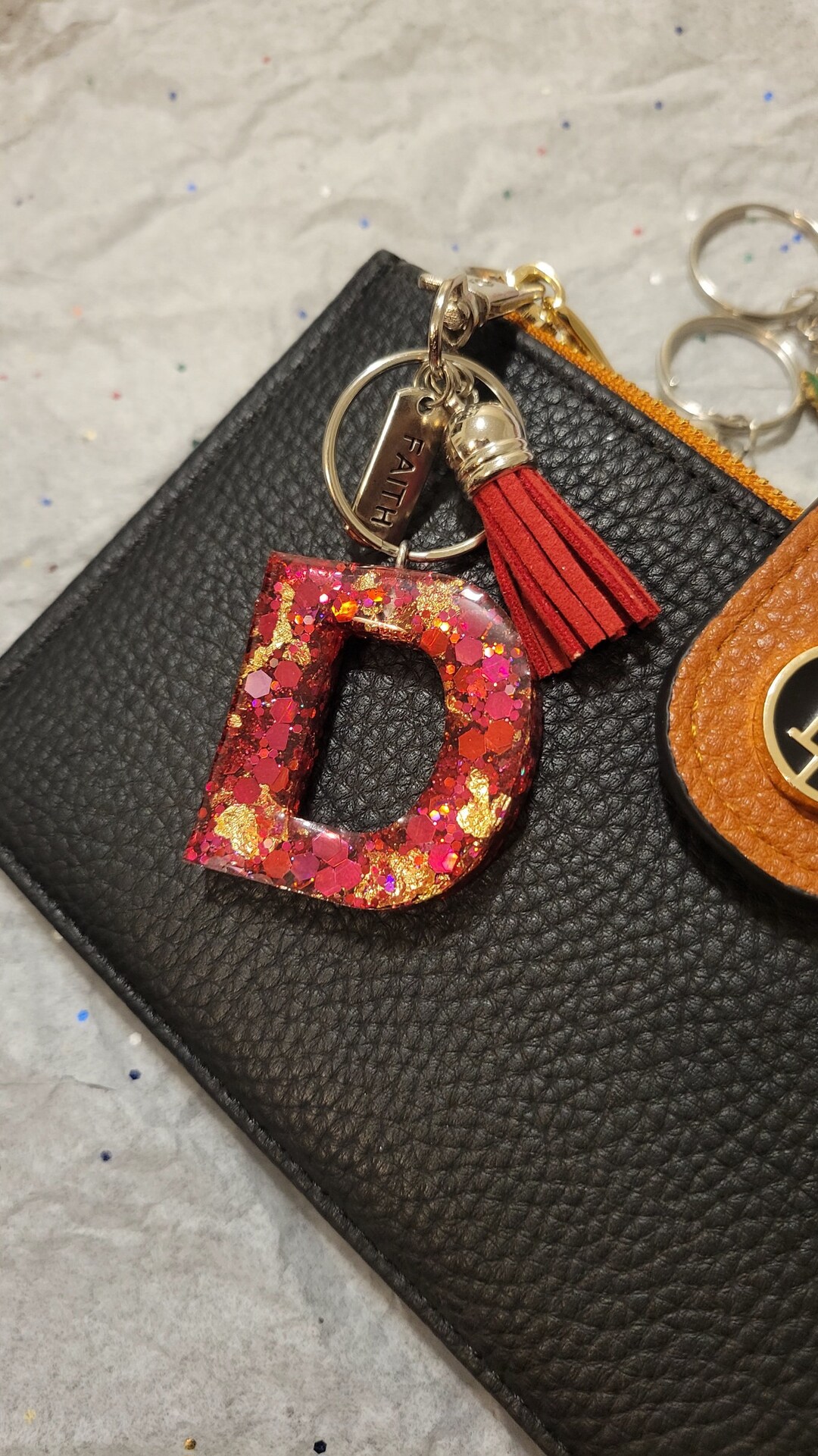 Glitter Key Chain Resin Key Chain Letter Keychain Etsy
