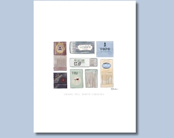 Chapel Hills Bars | NC | Matchbox Watercolor Art Print | 8x10