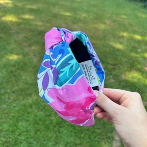 Hand Made Blue Floral Headband, Floral Headband,  Headband, Top Knot Headband, Wide Knot Headband, Summer Headband