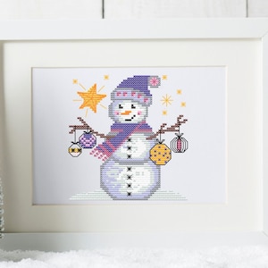 Weihnachts-Schneemann-Kreuzstichmuster (PDF) – Einfache Stickerei für Anfänger – Winter-Wanddekorationsgeschenk