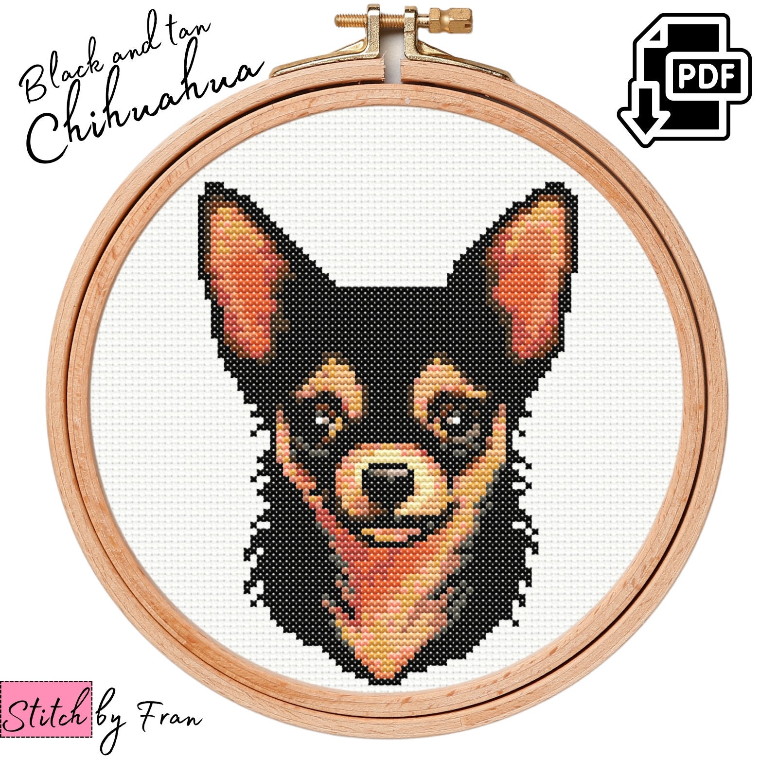 Black and Tan Chihuahua Cross Stitch Pattern, Chi-chi Embroidery Design ...
