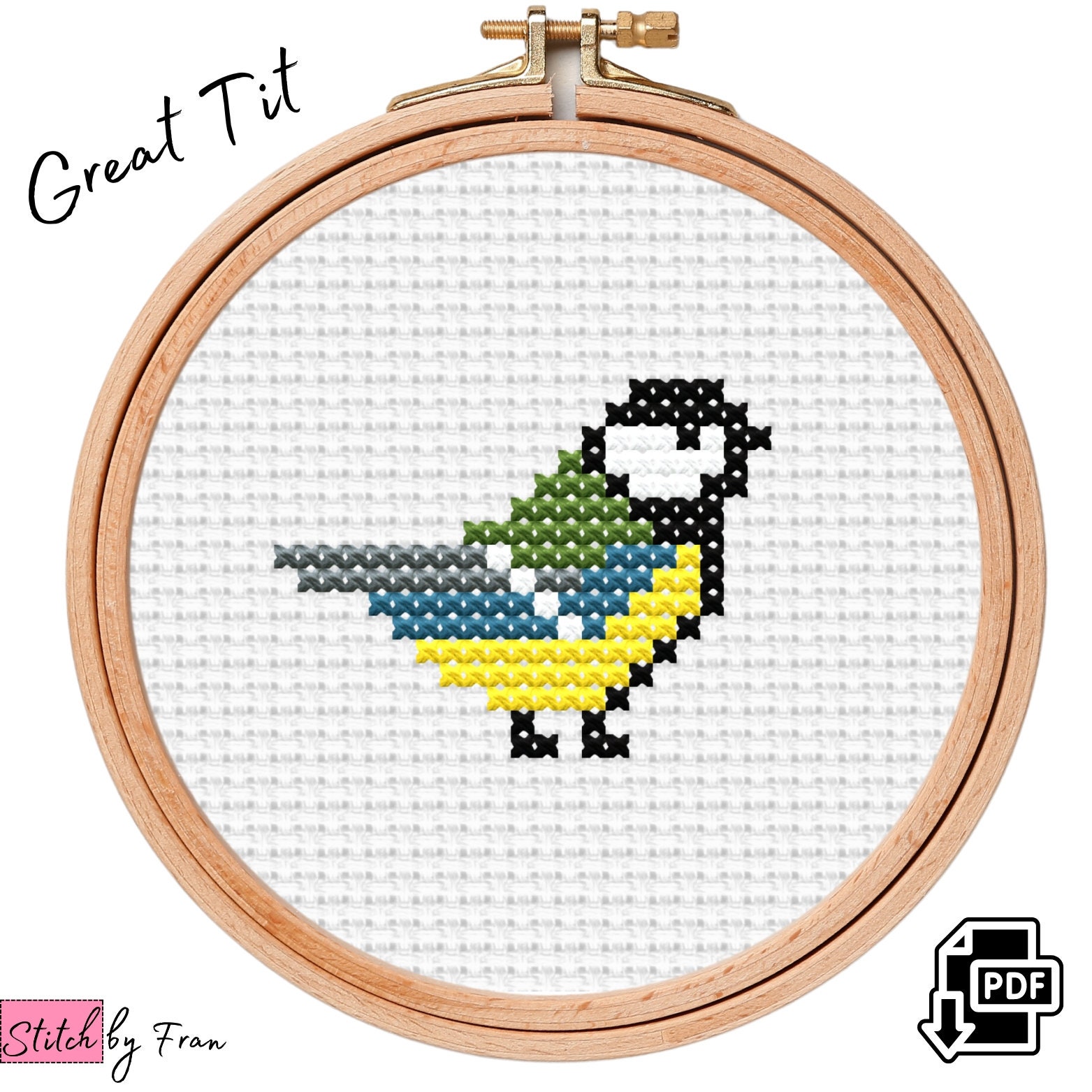 シジュウカラのクロスステッチパターン - 初心者向け簡単刺繍 - 小鳥の