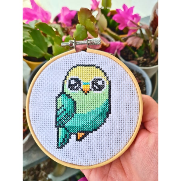 Budgie Cross Stitch Pattern Bird Cross Stitch Pattern Simple Parrot Embroidery Parakeet Embroidery Gift For Birdlover Decoration wall art