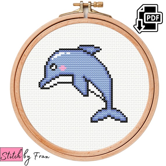 Kit De Punto De Cruz Delfín Rosa - Incluye Tela Preimpresa, Hilos Y Agujas, Tamaño 40x50 Cm