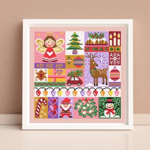 Weihnachts-Kreuzstichmuster – Weihnachts-Sampler, großes Stickmuster – Engel-Weihnachtsbaum-Hirsch-Stickerei – Geschenk zu Weihnachten – einfaches Muster