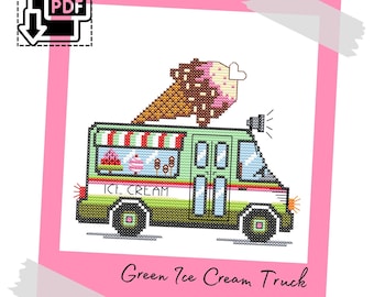 Green Ice Cream Truck - Easy Cross Stitch Pattern - PDF