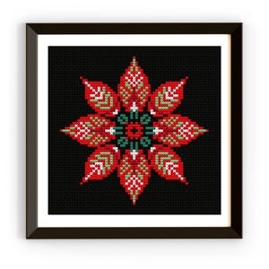 Weihnachtsstern-Blume-Kreuzstichmuster – Weihnachtsstickmuster – Geschenk zu Weihnachten – Lesezeichen – einfaches kleines Muster