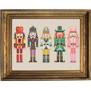 Set of 5 Nutcracker Cross Stitch Patterns - Christmas Tree Ornaments Embroidery - Christmas Decoration - Easy Holiday Embroidery Pattern