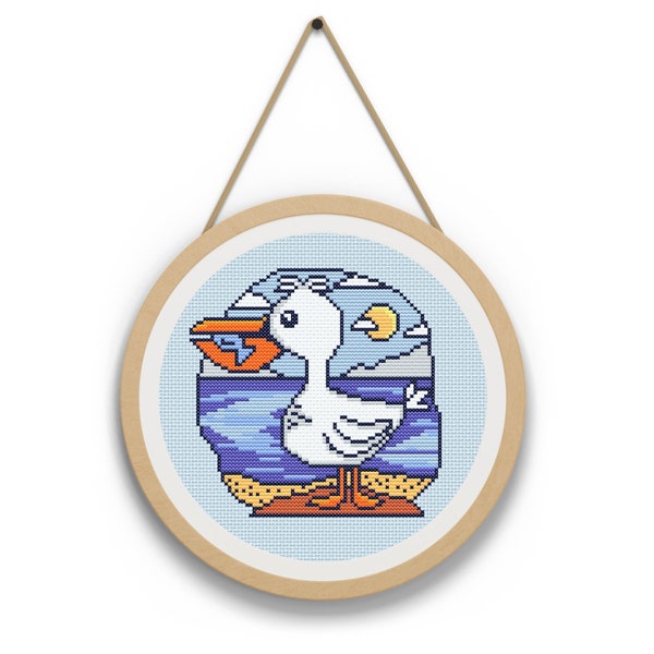 Pelican Cross Stitch Pattern, Fishing bird embroidery, Ocean sea theme design, Decoration for kidsroom and nursery, Modern Beach xstitch