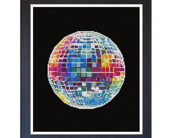 Discoball Cross Stitch Pattern, Multicolor Disco Ball