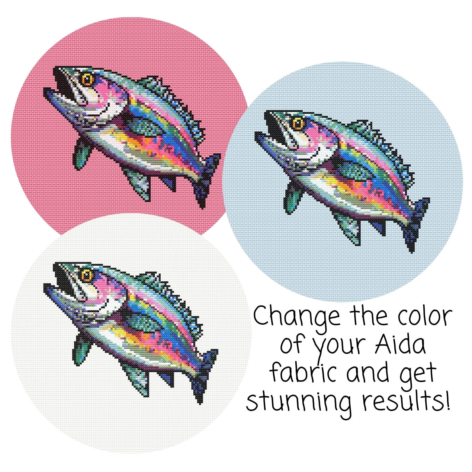 Colorful Fish Cross Stitch Pattern, Multicolor Sea Animal Embroidery ...