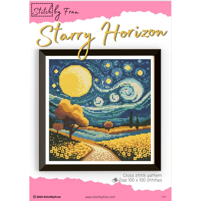 Van Gogh Starry Night Cross Stitch Pattern – Modern Embroidery PDF ...