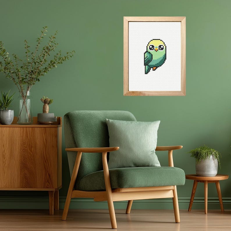 Budgie Cross Stitch Pattern PDF • Cute Green Parakeet Embroidery • Easy ...