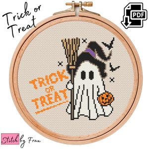 Spook kruissteek patroon, Trick or Treat Halloween borduurpatroon, klein en makkelijk patroon voor beginners! Decoratie borduren DIY