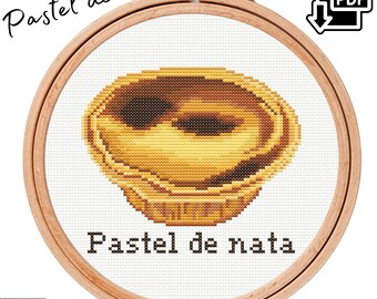 Pastel de Nata Cross Stitch Pattern PDF | Portuguese Pastry Embroidery | Food & Bakery Counted cross stitch | Kitchen Wall Decor